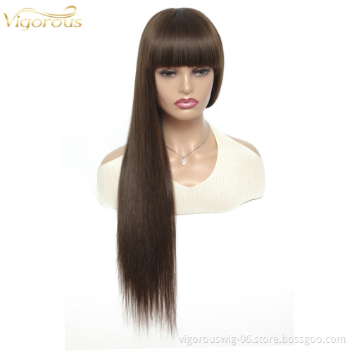 Vigorous wholesale vendor cheap brown machine mink raw brazilian protein hair treatment wig with bang 100% human hair